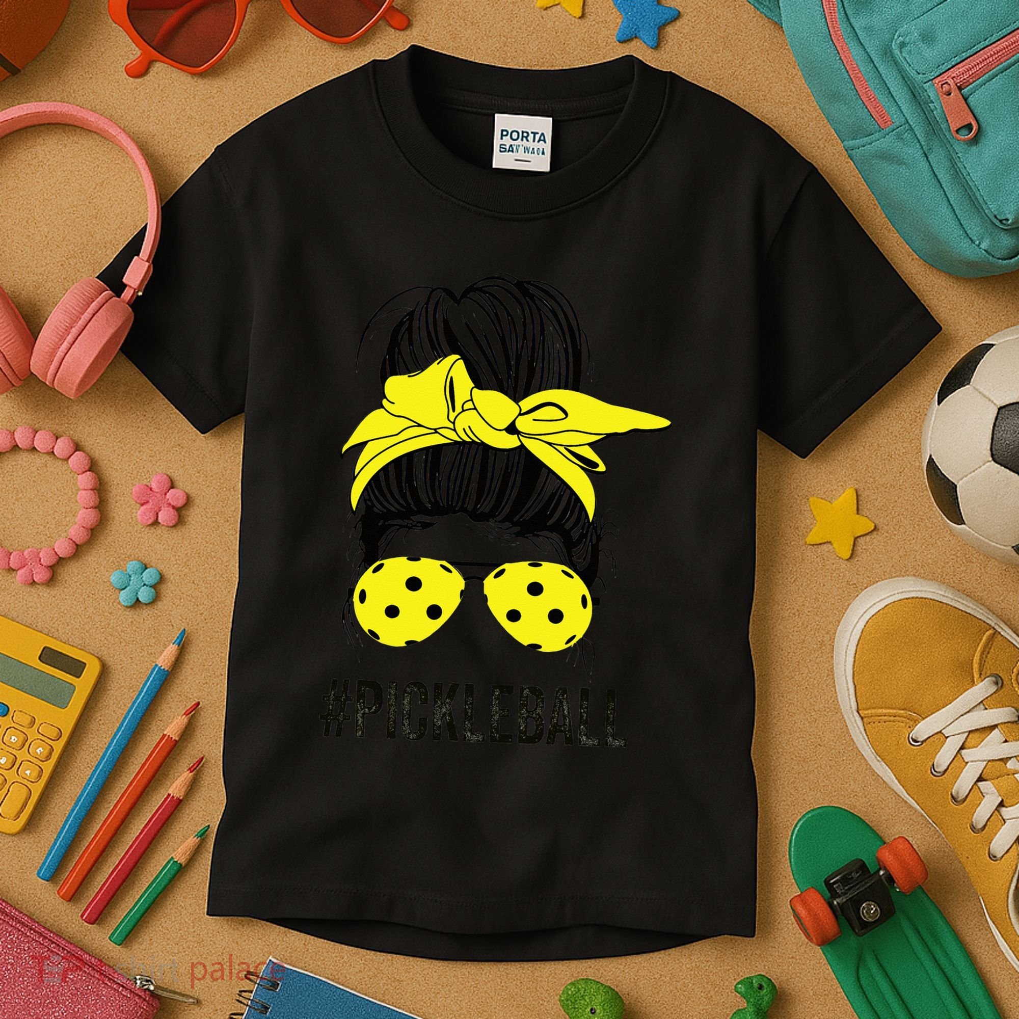Messy Bun Number One Paddleball PickleBall Lover Kids T-Shirt