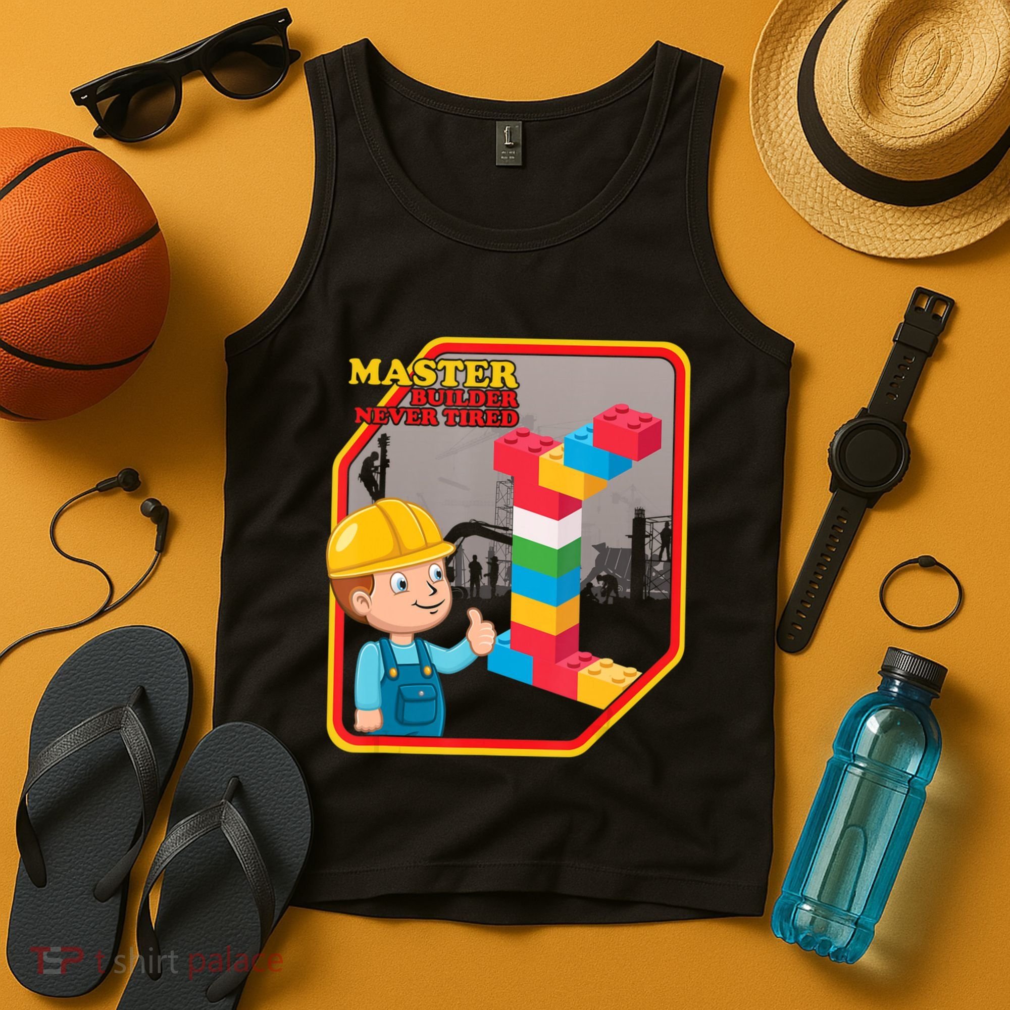 Master Builder Never Tired Construction Building Blocks Toy Tank Top