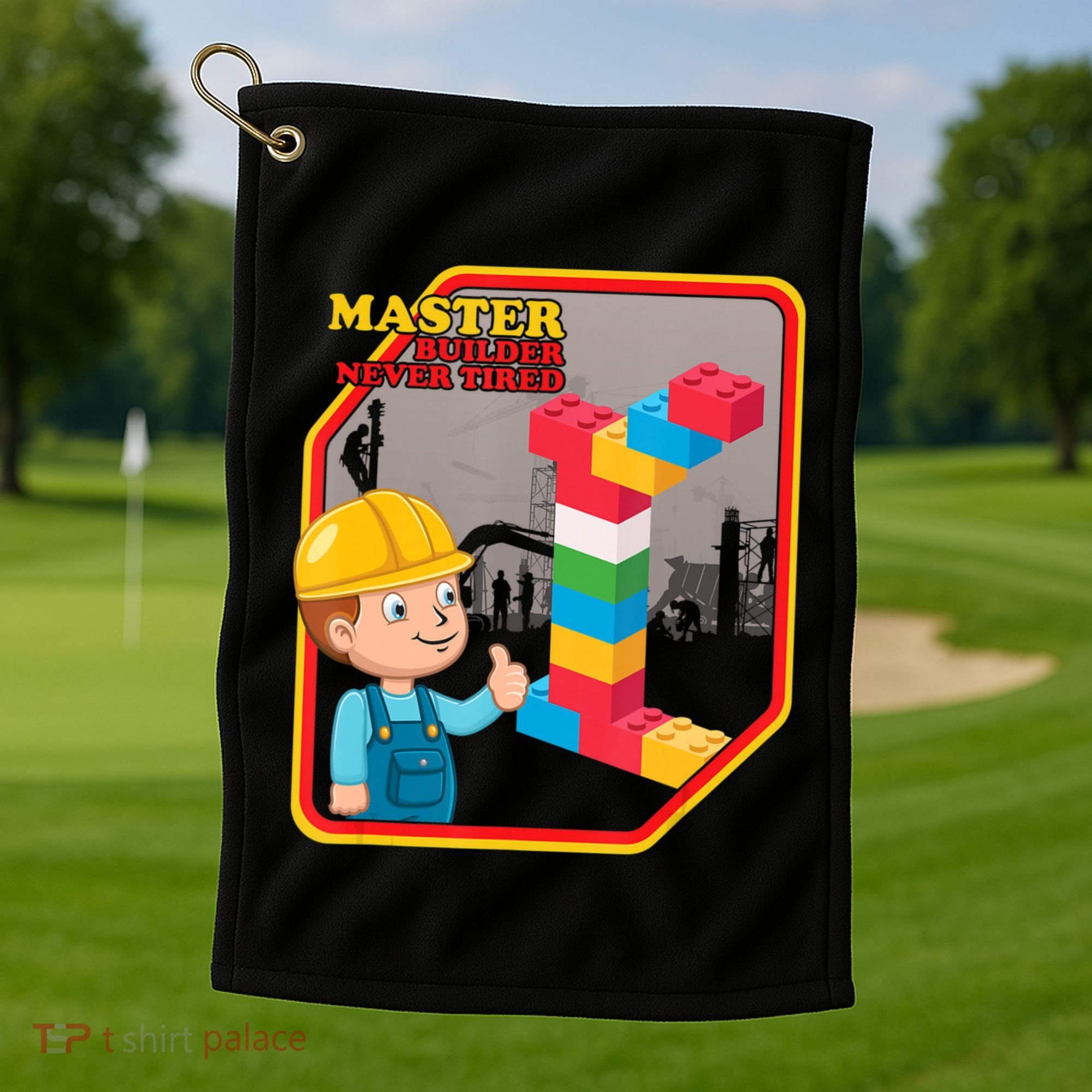 Master Builder Never Tired Construction Building Blocks Toy Golf Towel