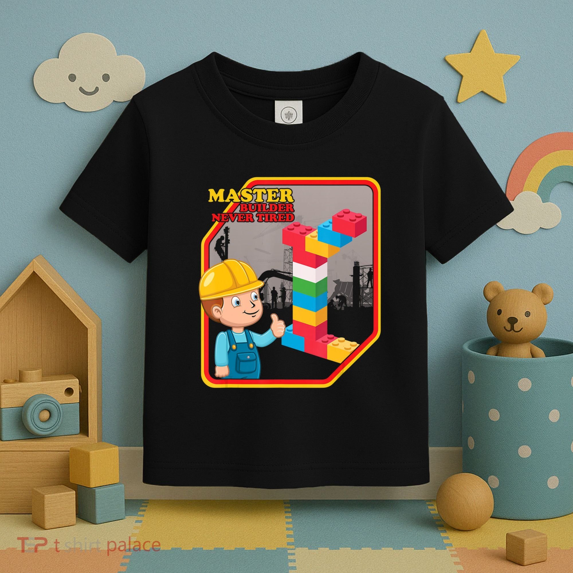 Master Builder Never Tired Construction Building Blocks Toy Toddler T-Shirt