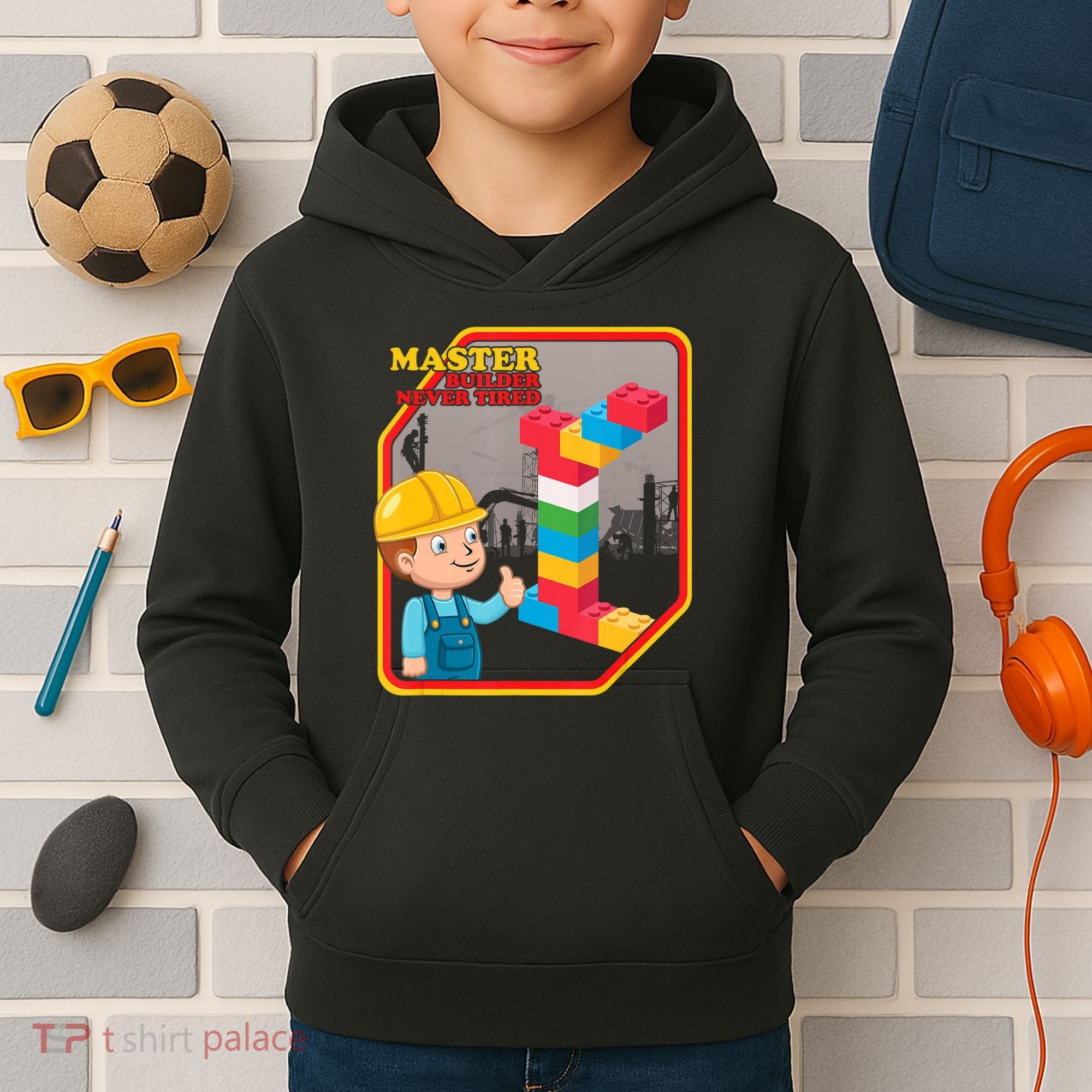Master Builder Never Tired Construction Building Blocks Toy Kids Hoodie