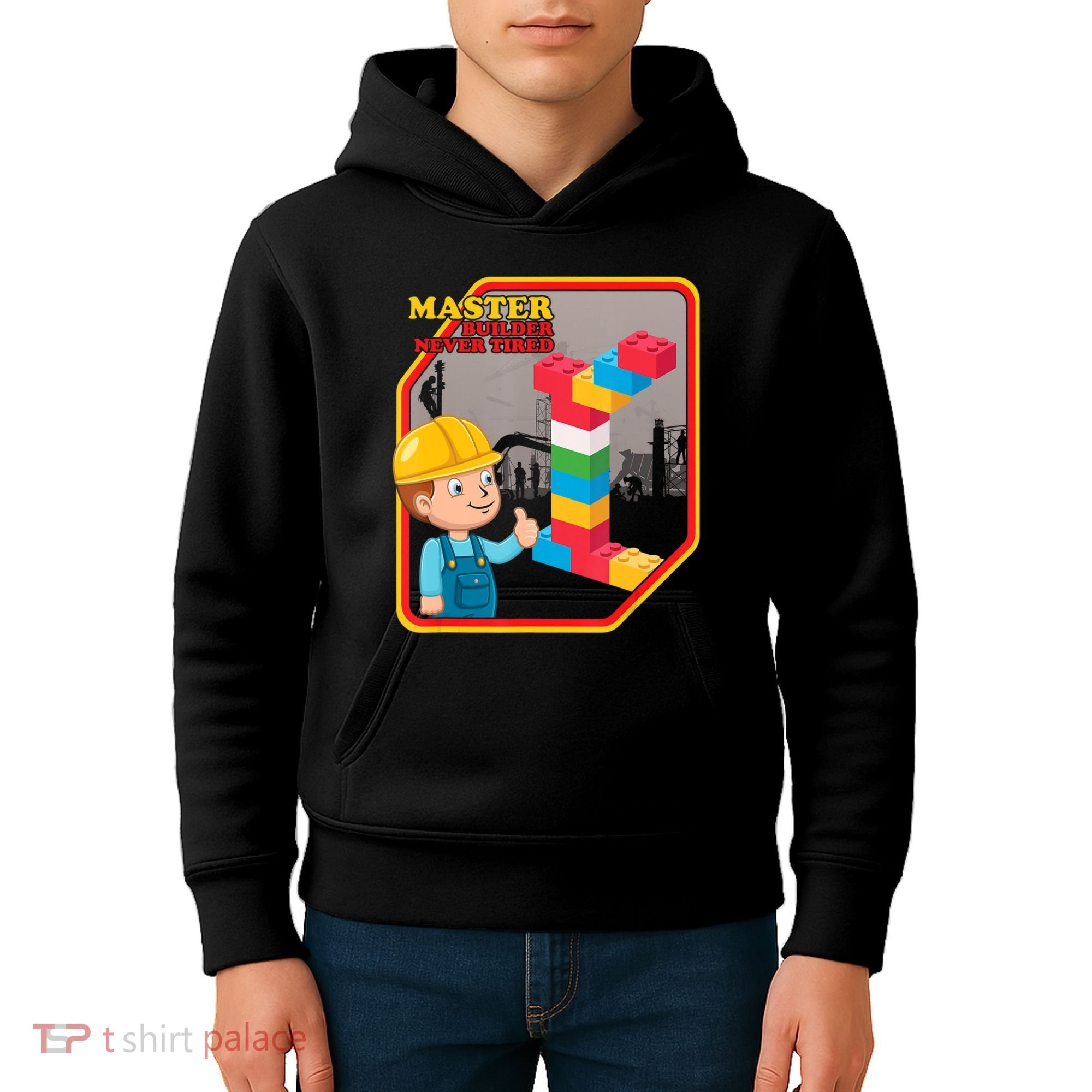 Master Builder Never Tired Construction Building Blocks Toy Kids Hoodie