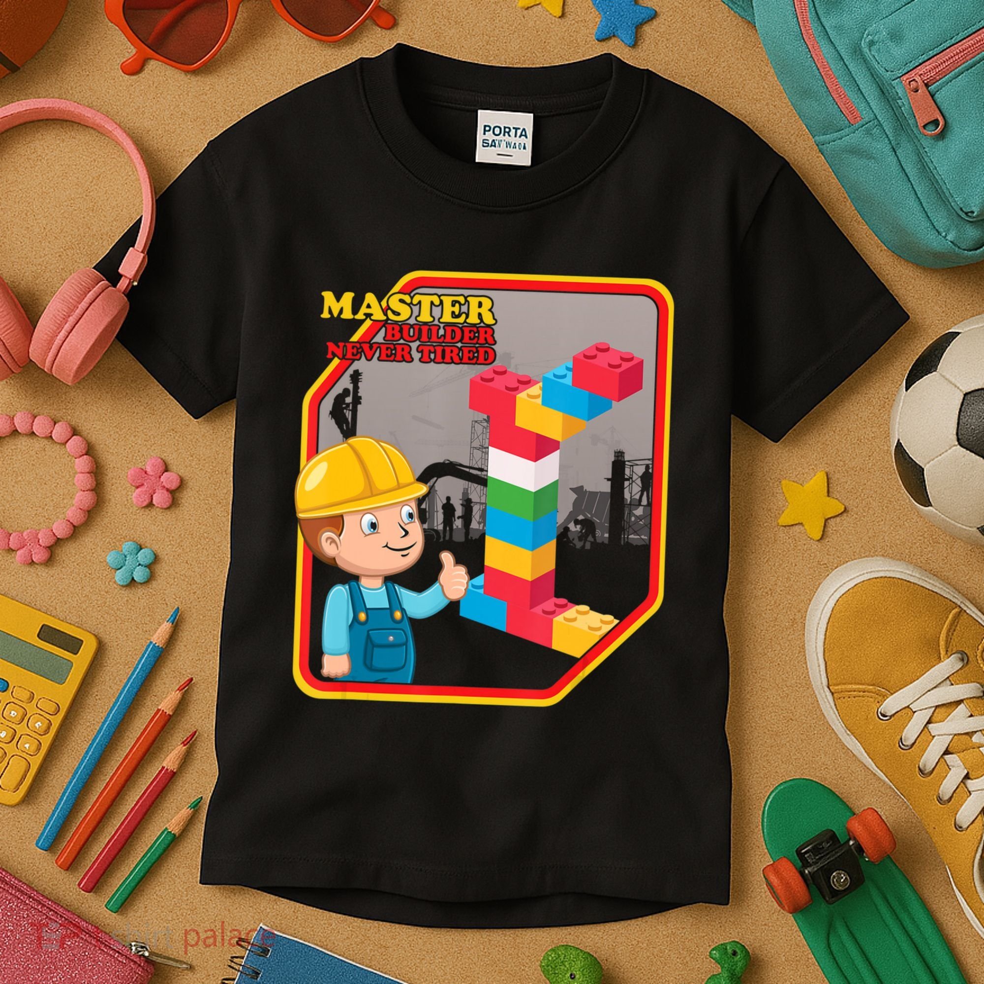 Master Builder Never Tired Construction Building Blocks Toy Kids T-Shirt