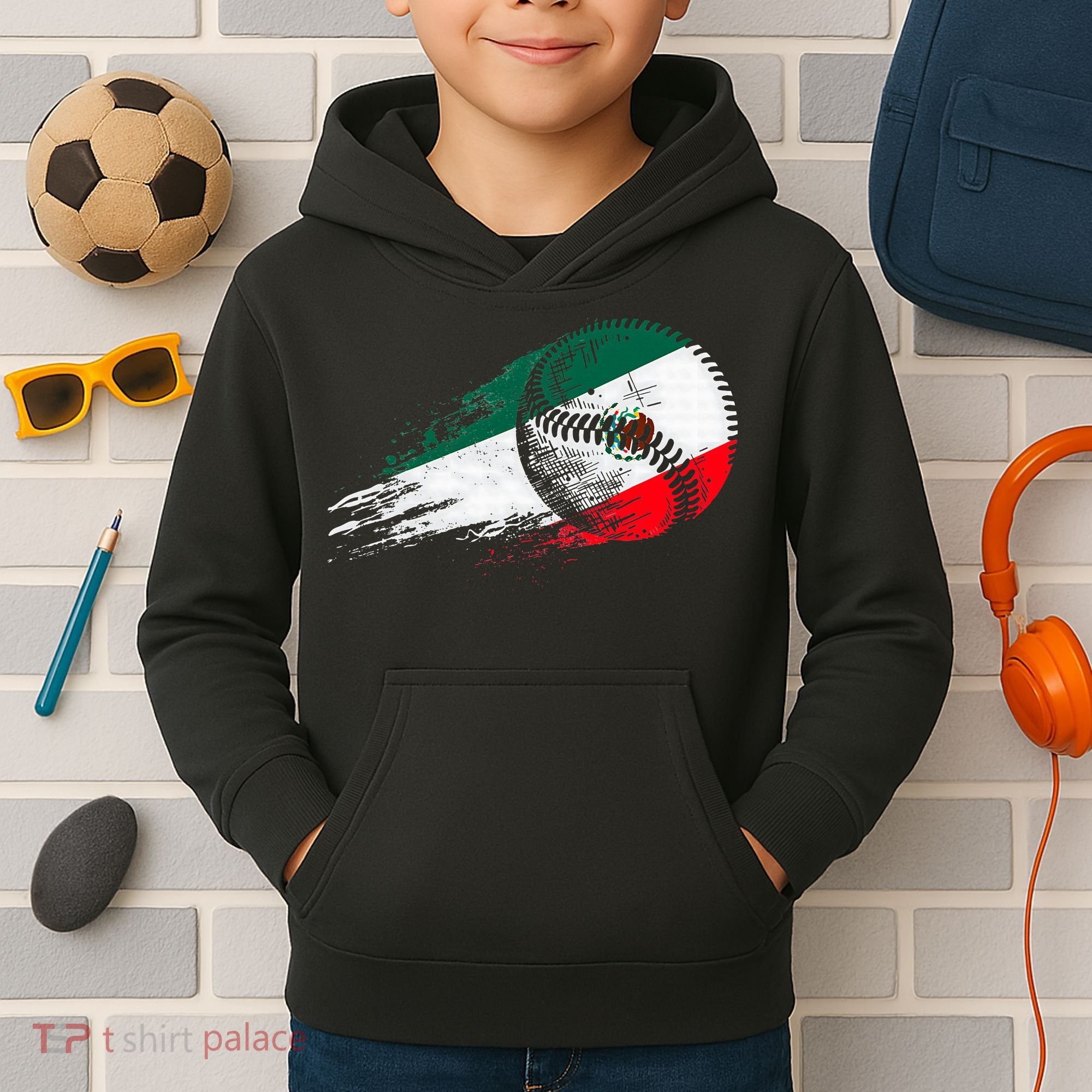 Mexican Baseball Player Mexico Flag Baseball Lover Kids Hoodie