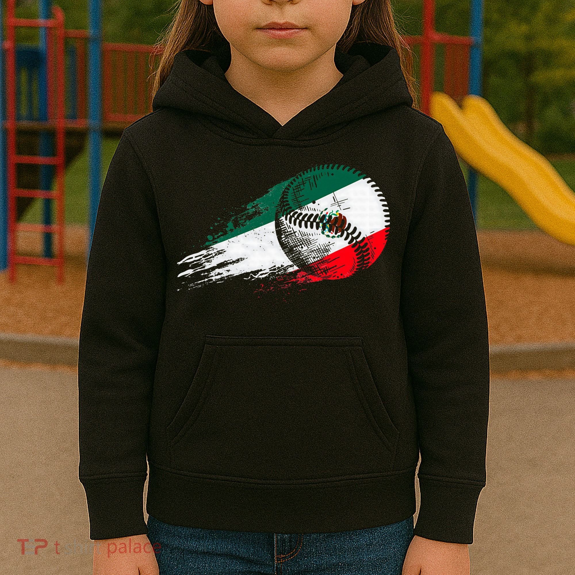 Mexican Baseball Player Mexico Flag Baseball Lover Kids Hoodie