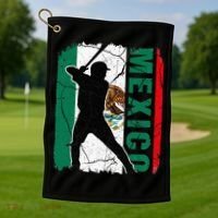 Mexican Baseball Player Mexico Flag Baseball Fans Golf Towel thumb 1