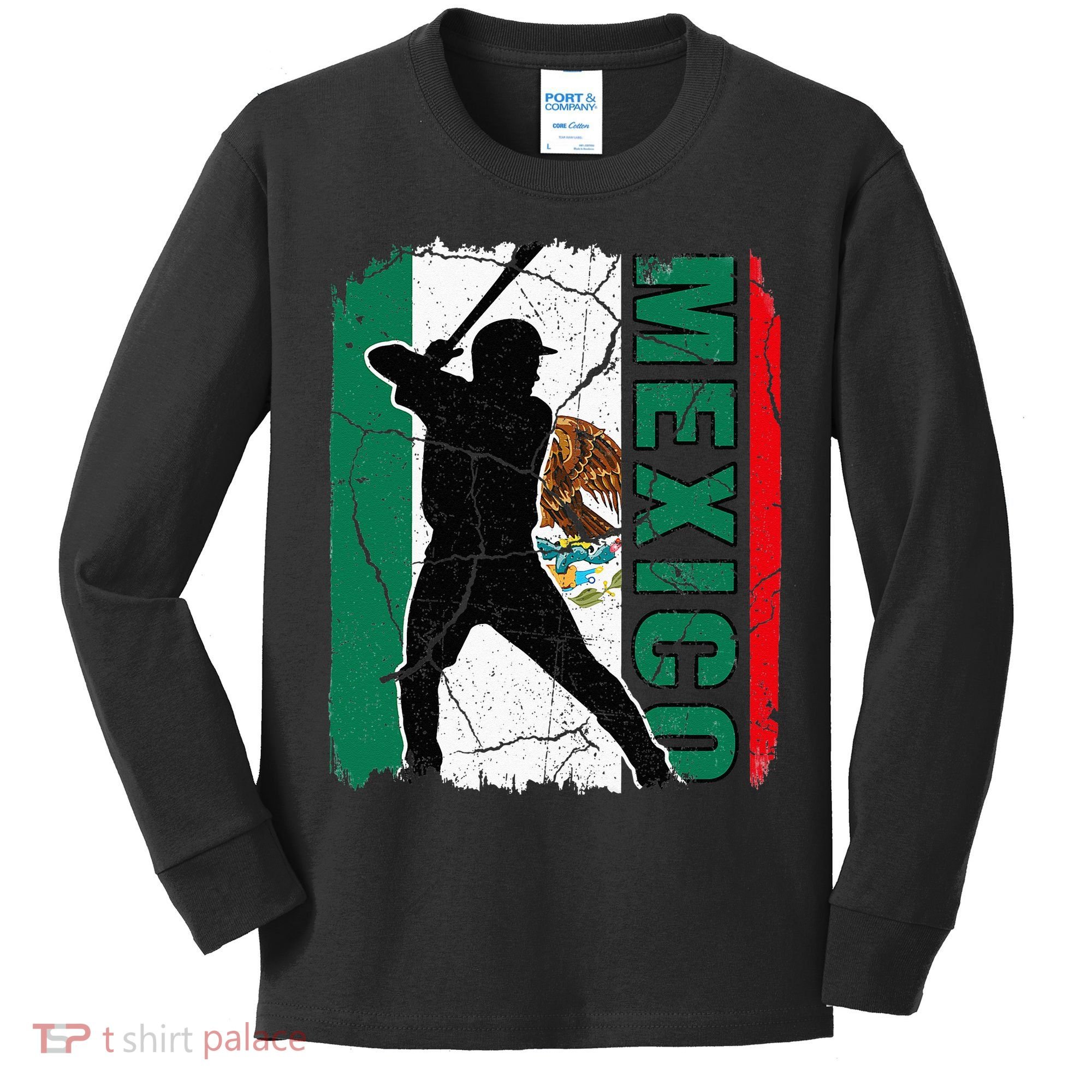 Mexican Baseball Player Mexico Flag Baseball Fans Kids Long Sleeve Shirt