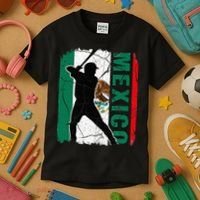 Mexican Baseball Player Mexico Flag Baseball Fans Kids T-Shirt thumb 3