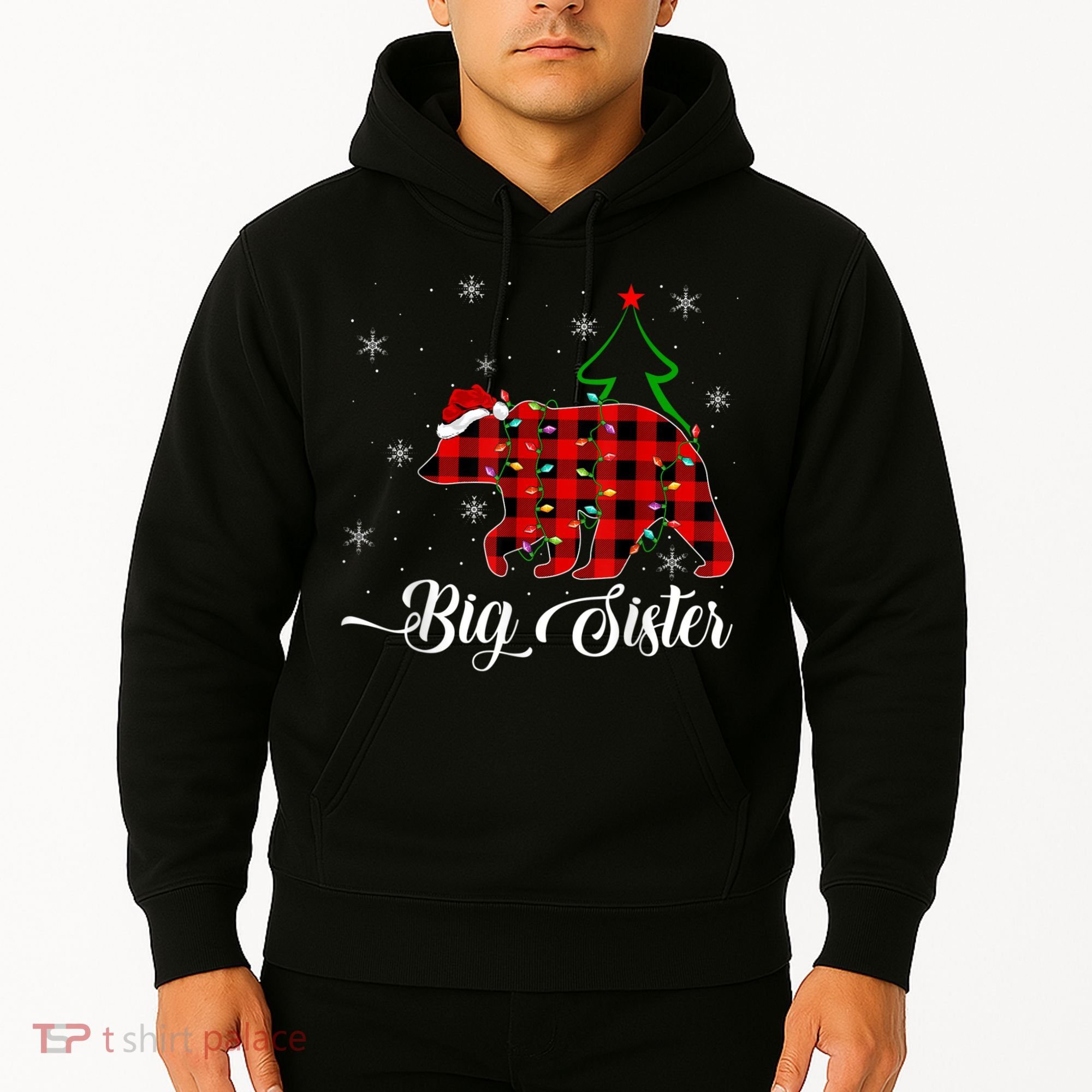 Matching Buffalo Plaid Christmas BigSister Bear Pajama Hoodie