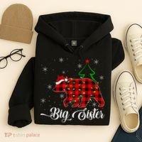 Matching Buffalo Plaid Christmas BigSister Bear Pajama Hoodie thumb 4