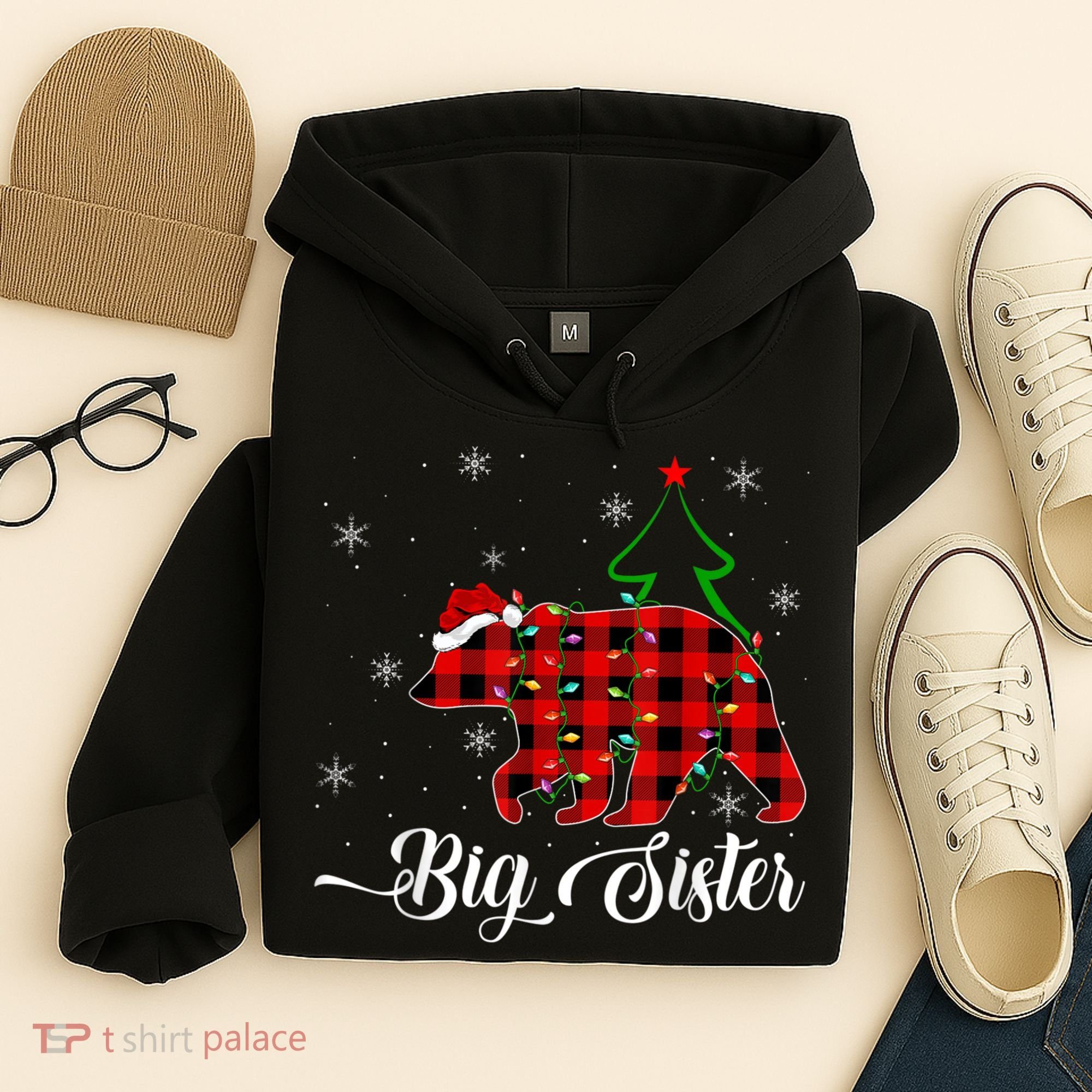 Matching Buffalo Plaid Christmas BigSister Bear Pajama Hoodie