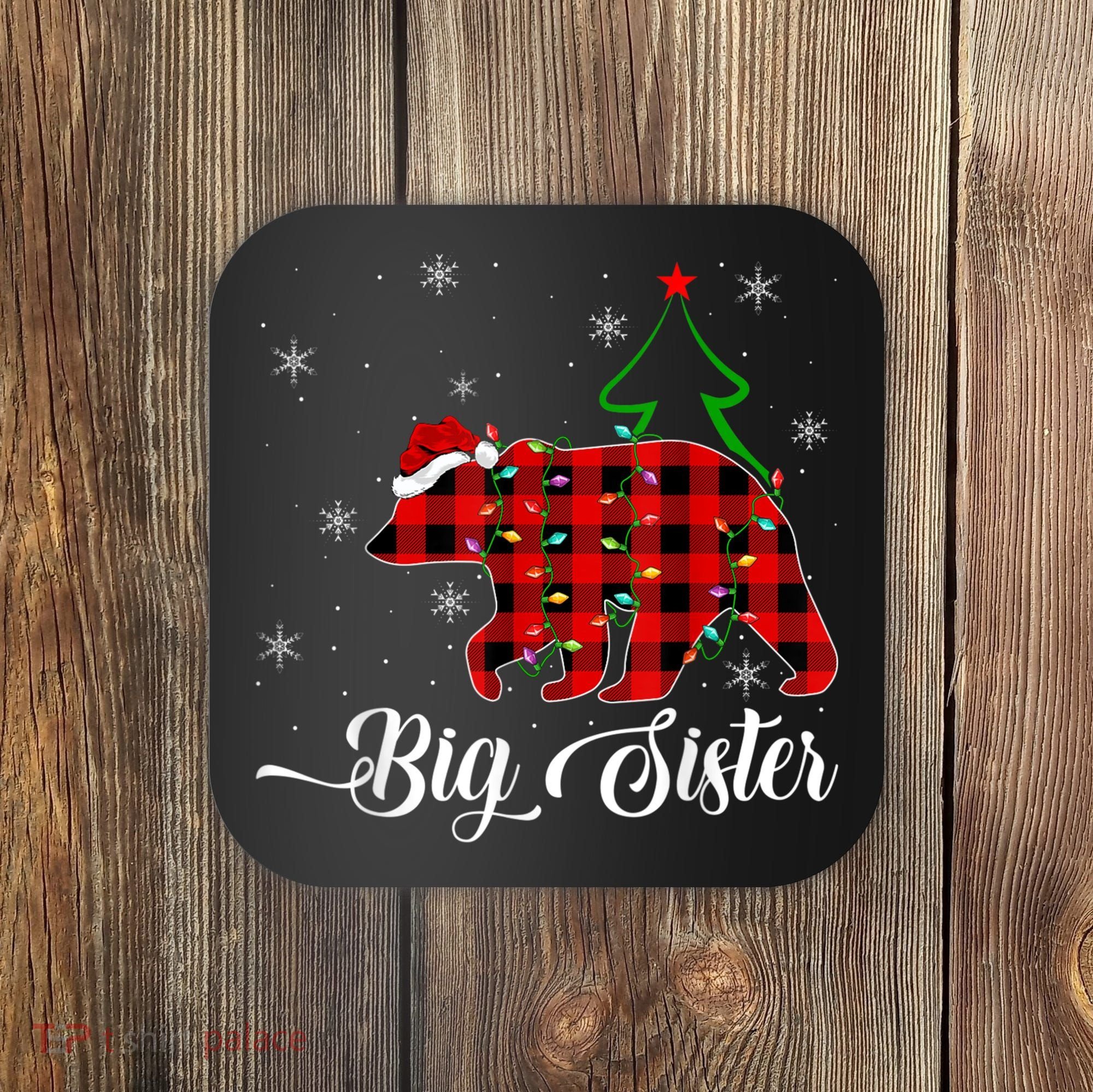 Matching Buffalo Plaid Christmas BigSister Bear Pajama Coaster