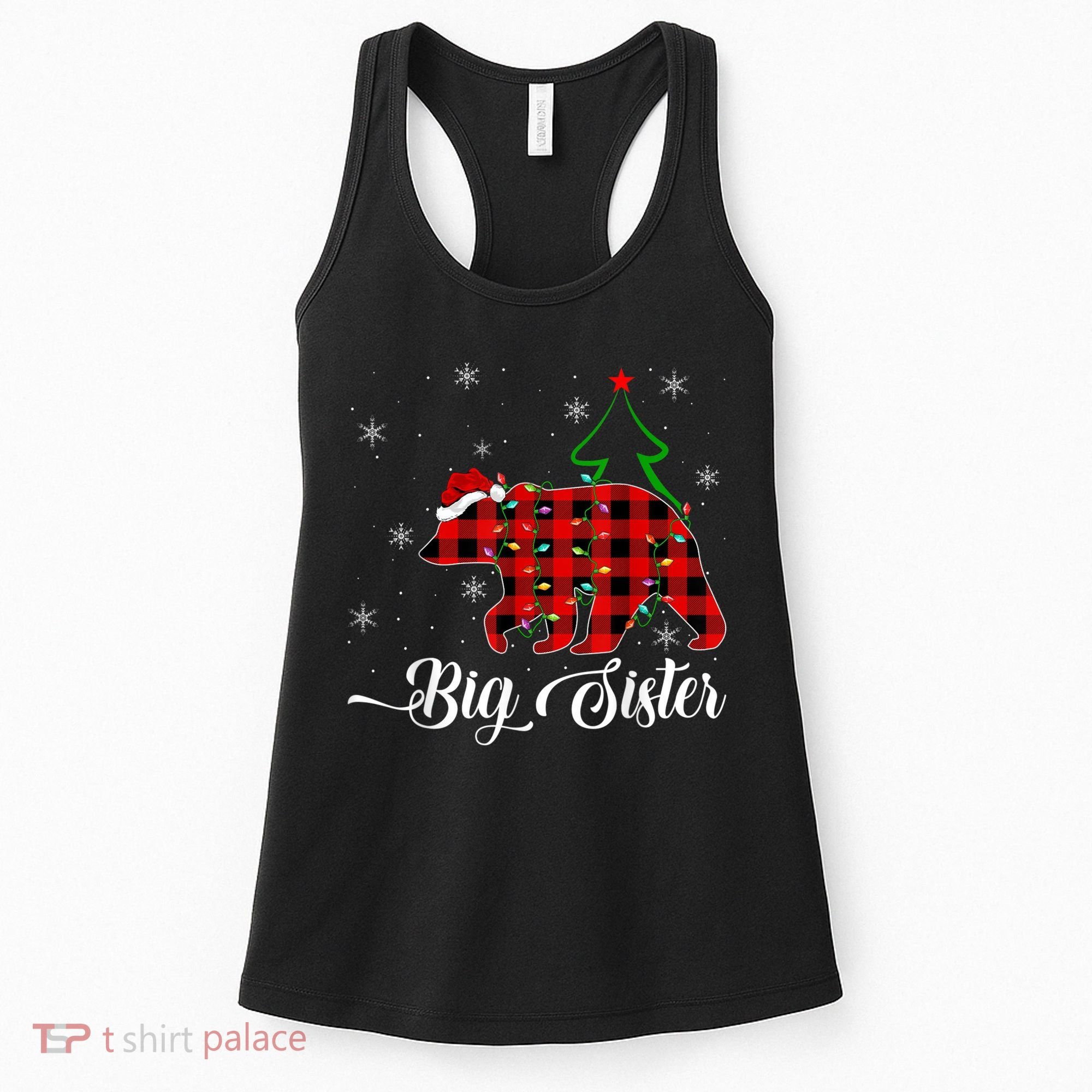 Matching Buffalo Plaid Christmas BigSister Bear Pajama Women's Tank Top