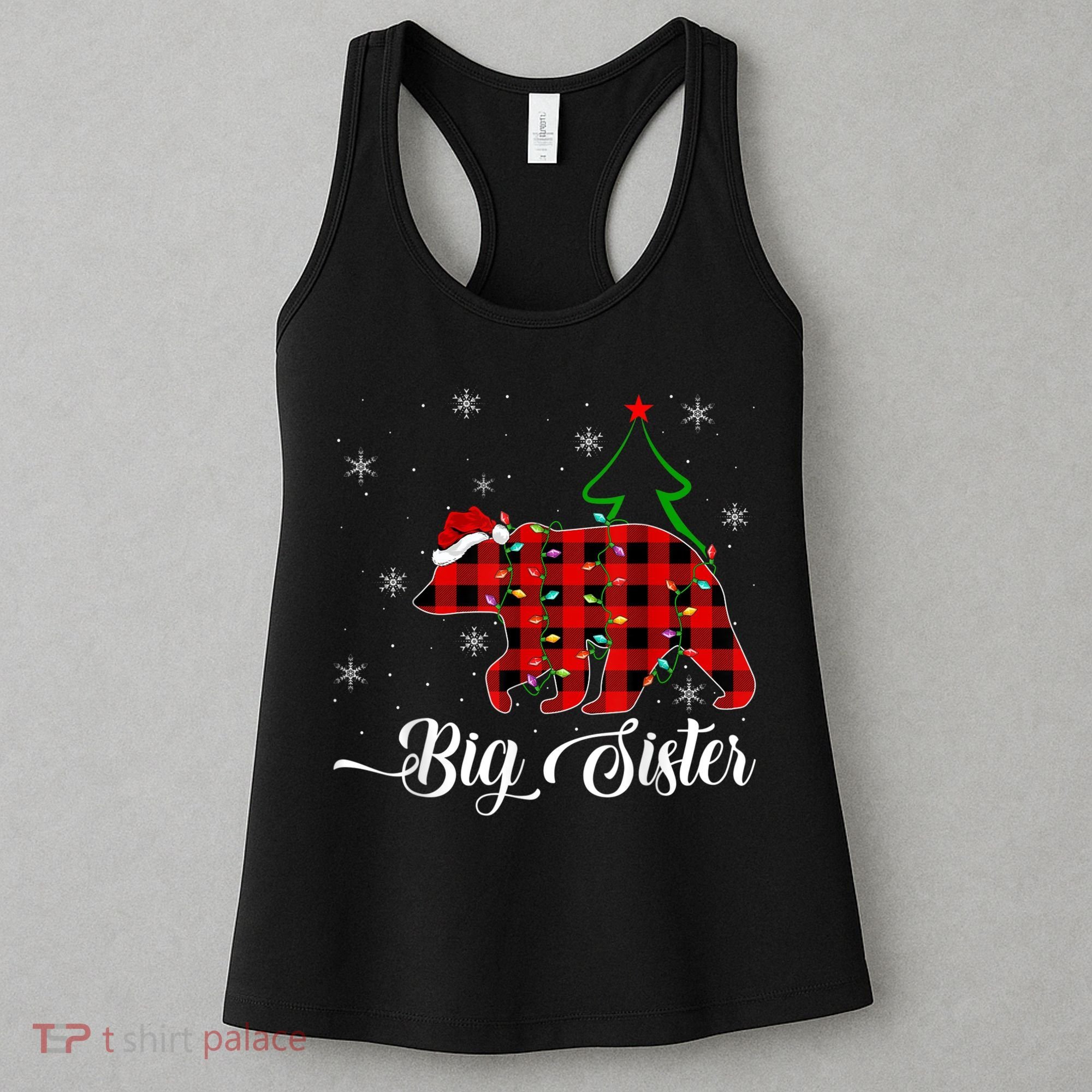 Matching Buffalo Plaid Christmas BigSister Bear Pajama Women's Tank Top
