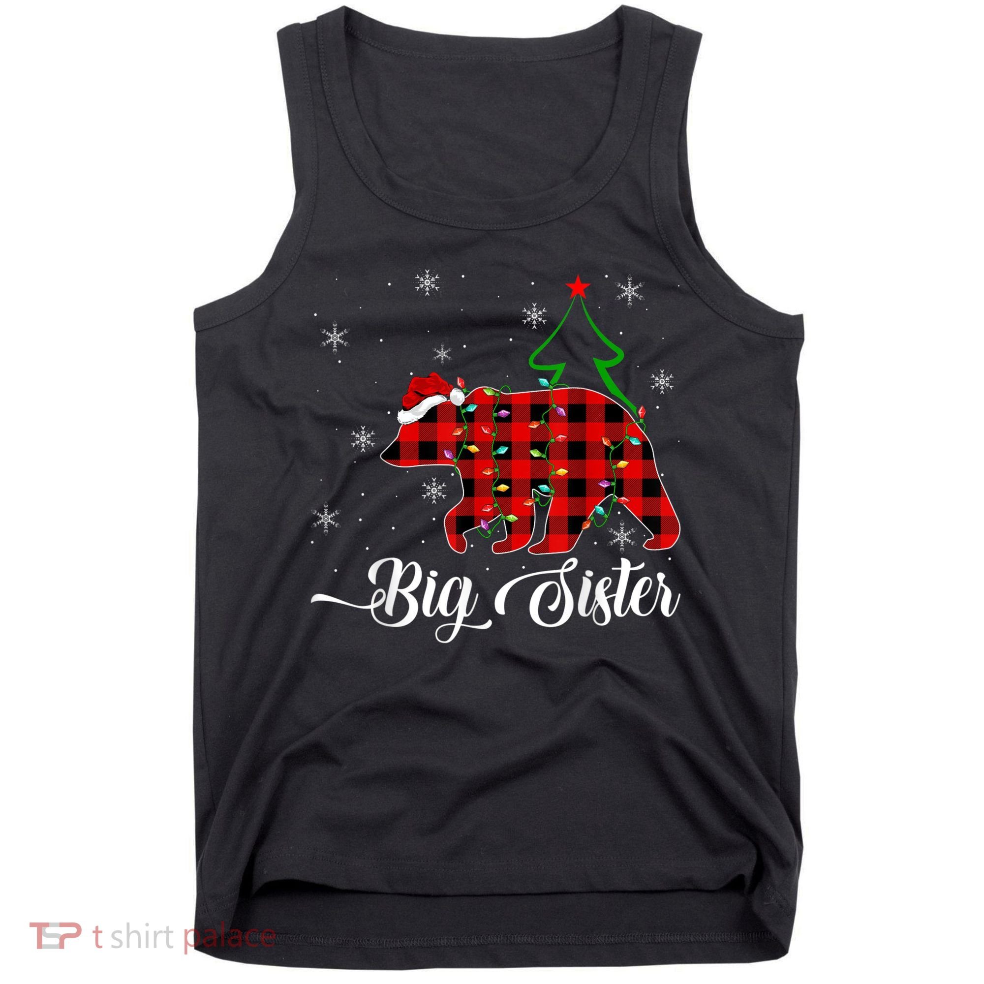 Matching Buffalo Plaid Christmas BigSister Bear Pajama Tank Top