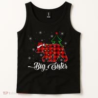Matching Buffalo Plaid Christmas BigSister Bear Pajama Tank Top thumb 2