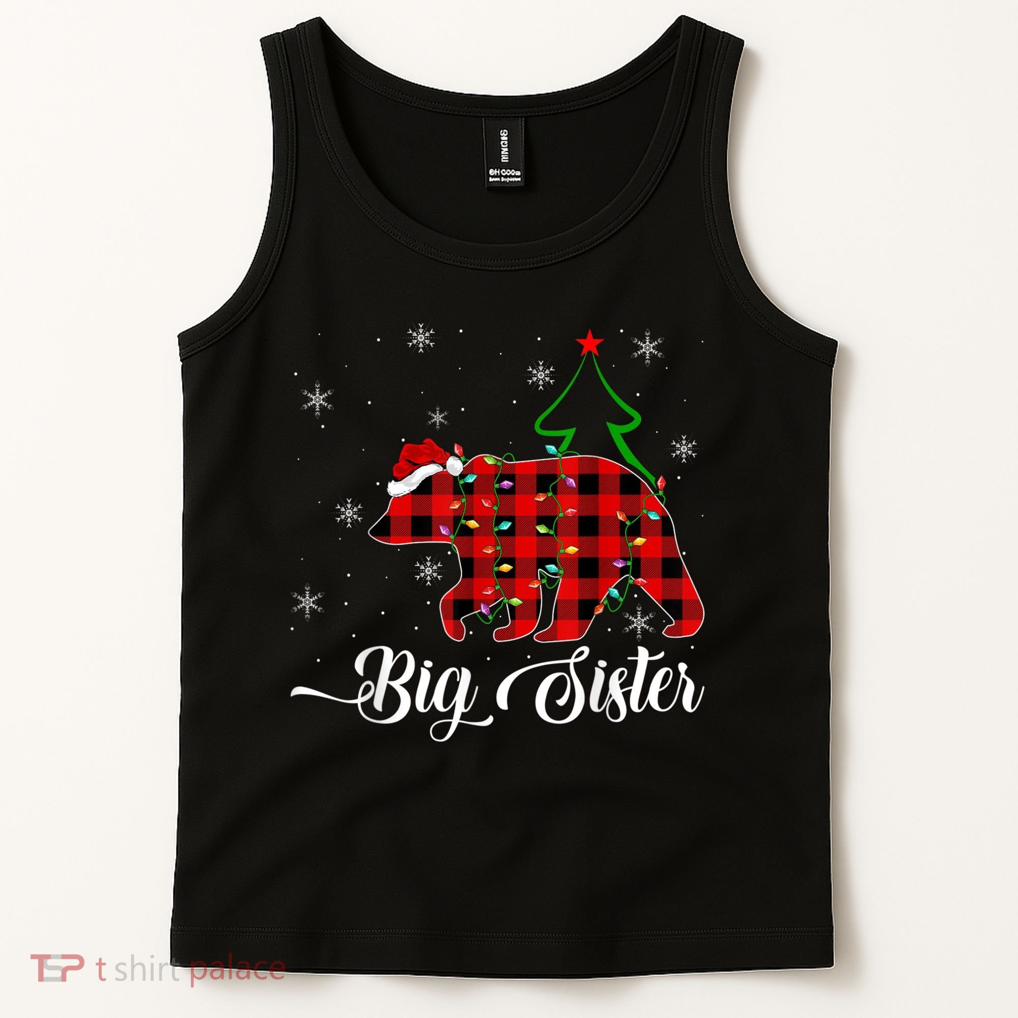 Matching Buffalo Plaid Christmas BigSister Bear Pajama Tank Top