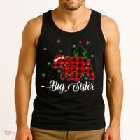 Matching Buffalo Plaid Christmas BigSister Bear Pajama Tank Top thumb 3
