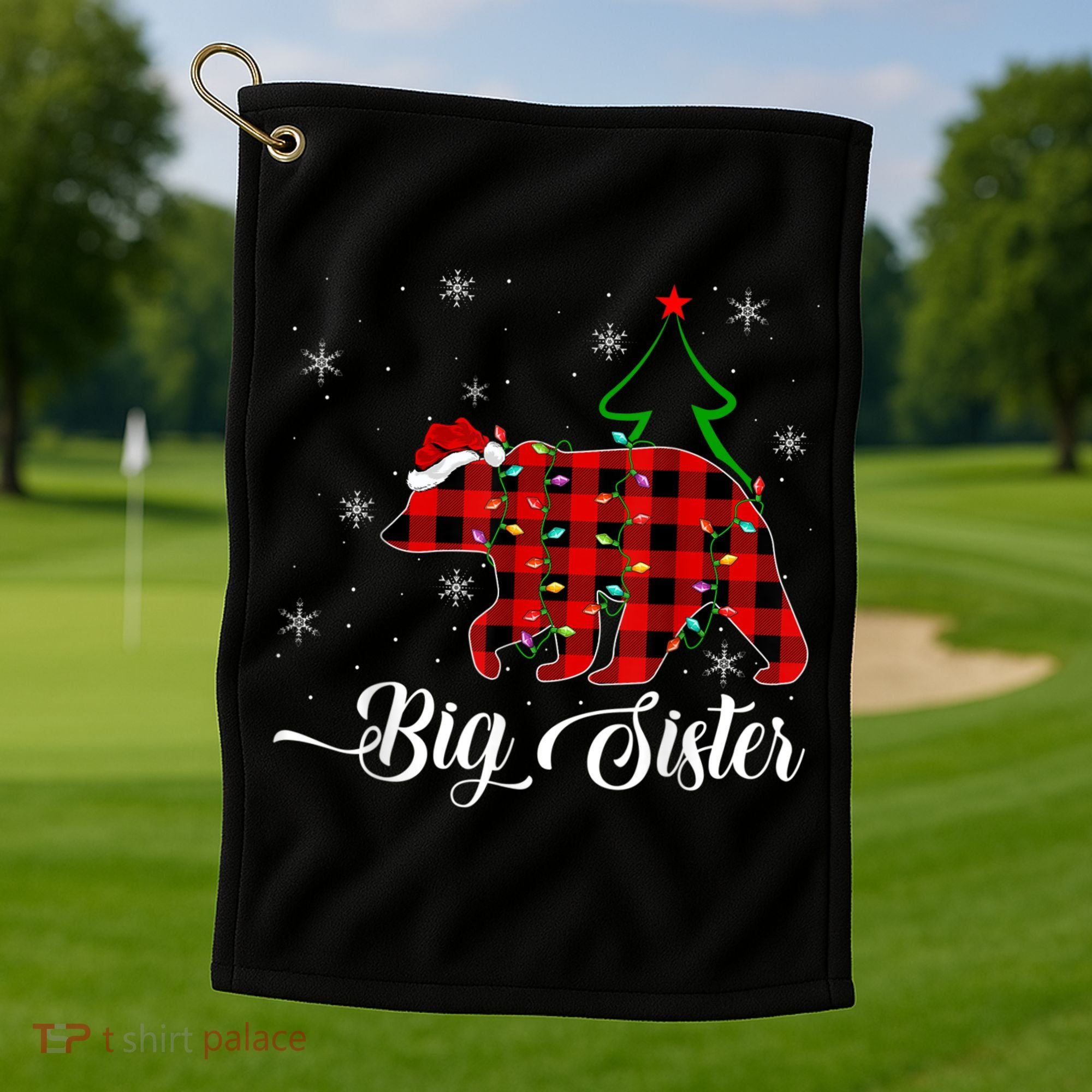 Matching Buffalo Plaid Christmas BigSister Bear Pajama Golf Towel