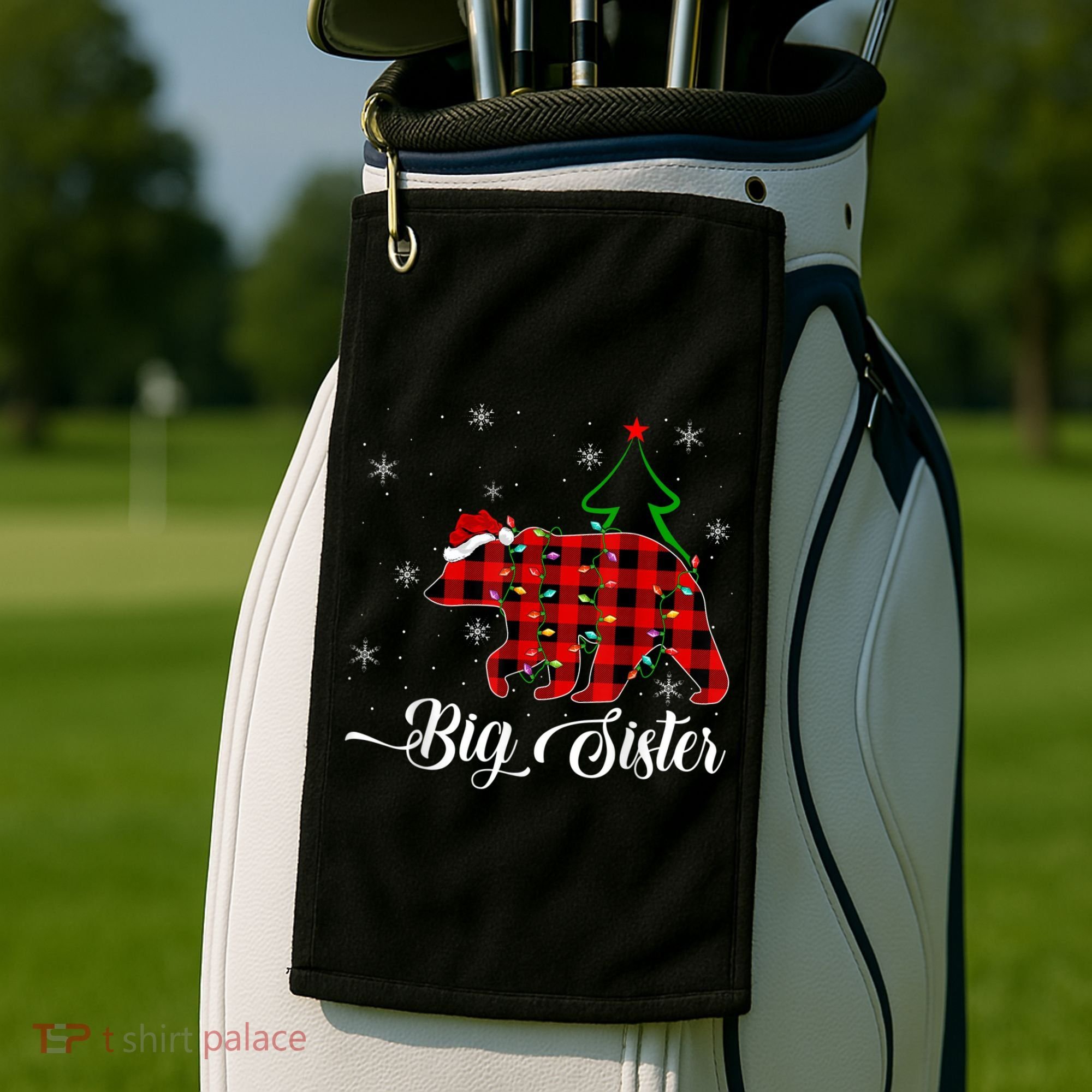 Matching Buffalo Plaid Christmas BigSister Bear Pajama Golf Towel