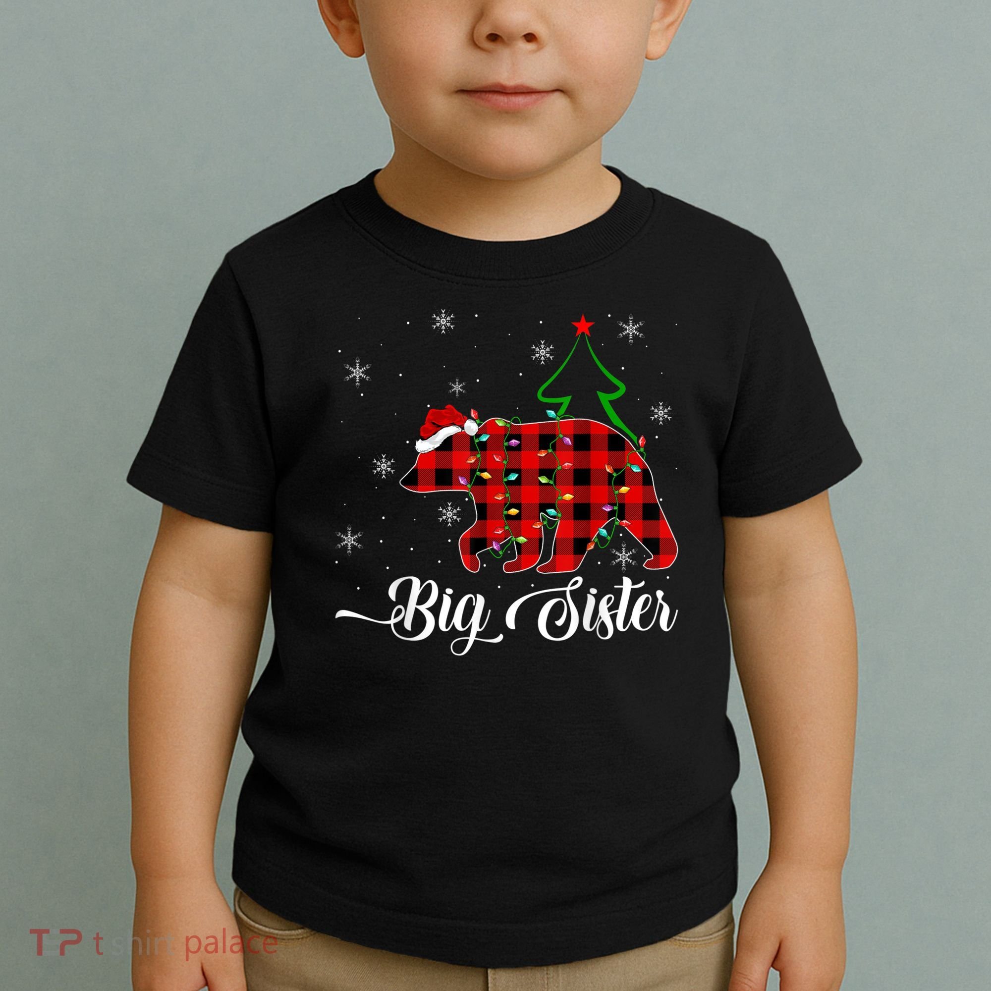 Matching Buffalo Plaid Christmas BigSister Bear Pajama Toddler T-Shirt