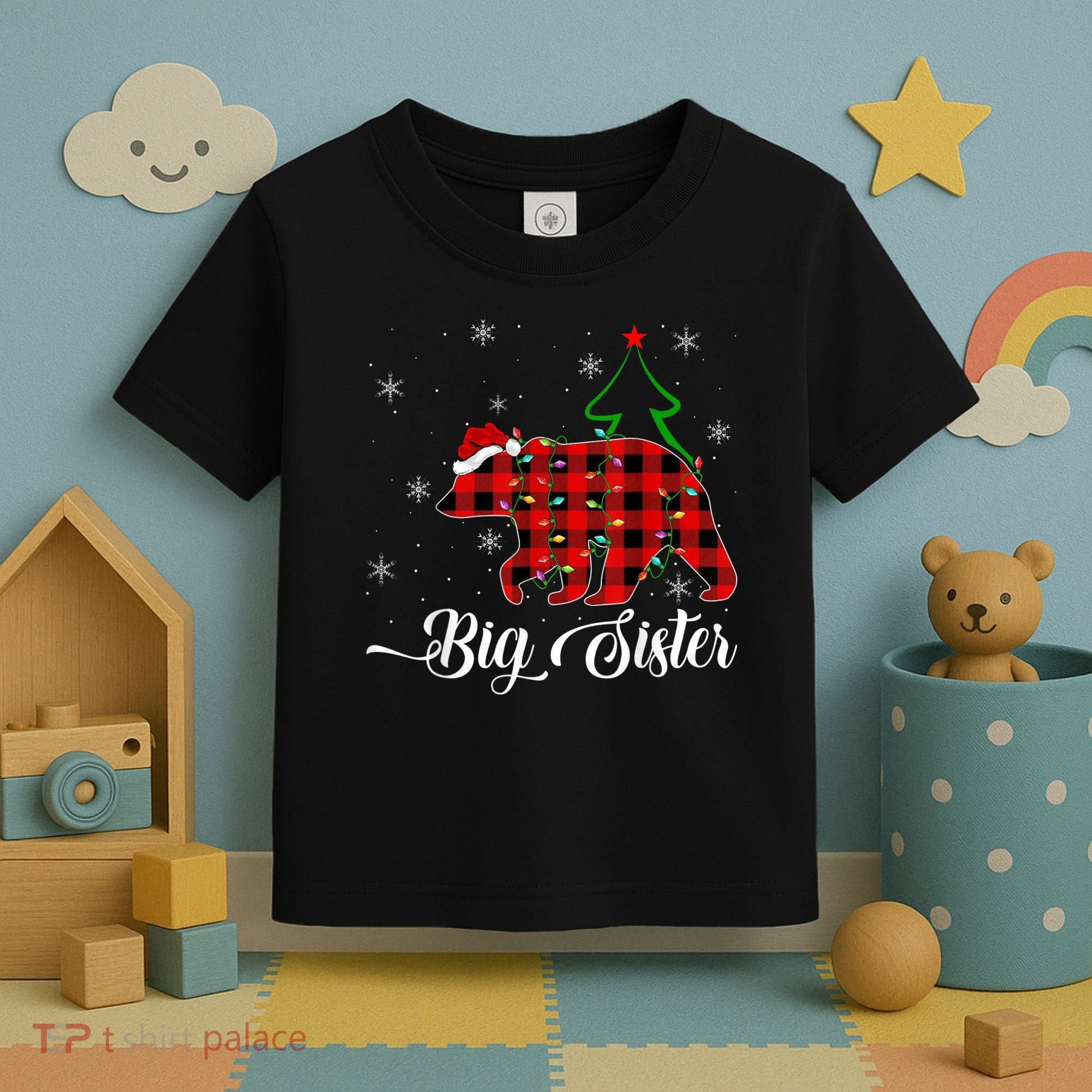 Matching Buffalo Plaid Christmas BigSister Bear Pajama Toddler T-Shirt