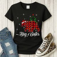 Matching Buffalo Plaid Christmas BigSister Bear Pajama Women's T-Shirt thumb 3