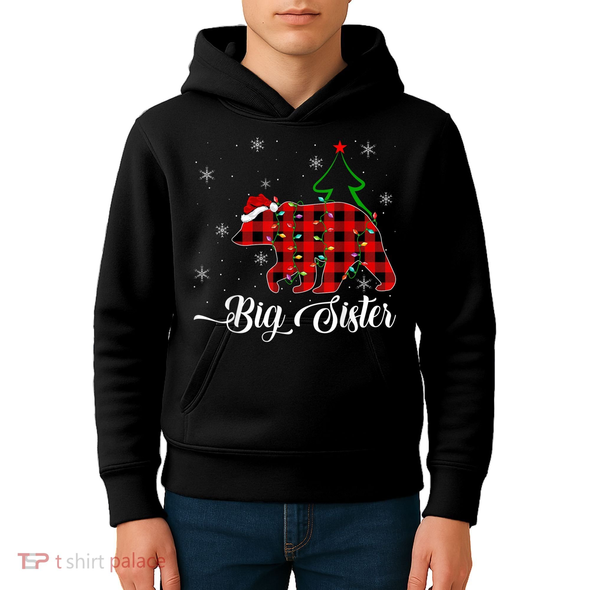 Matching Buffalo Plaid Christmas BigSister Bear Pajama Kids Hoodie