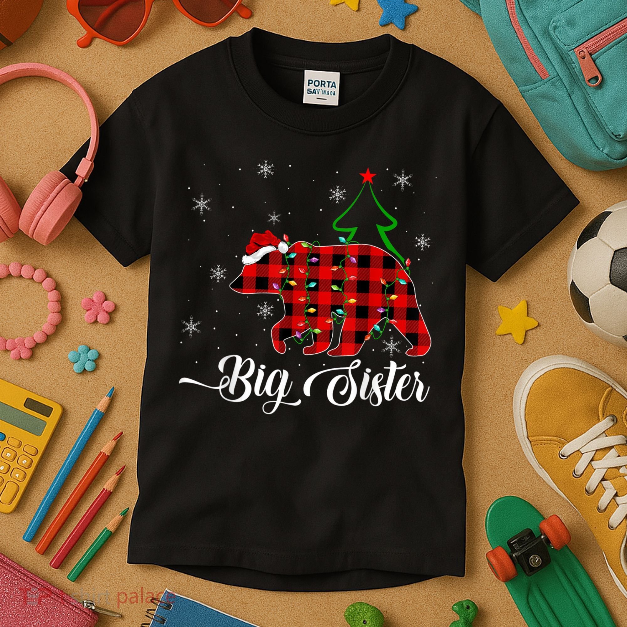 Matching Buffalo Plaid Christmas BigSister Bear Pajama Kids T-Shirt