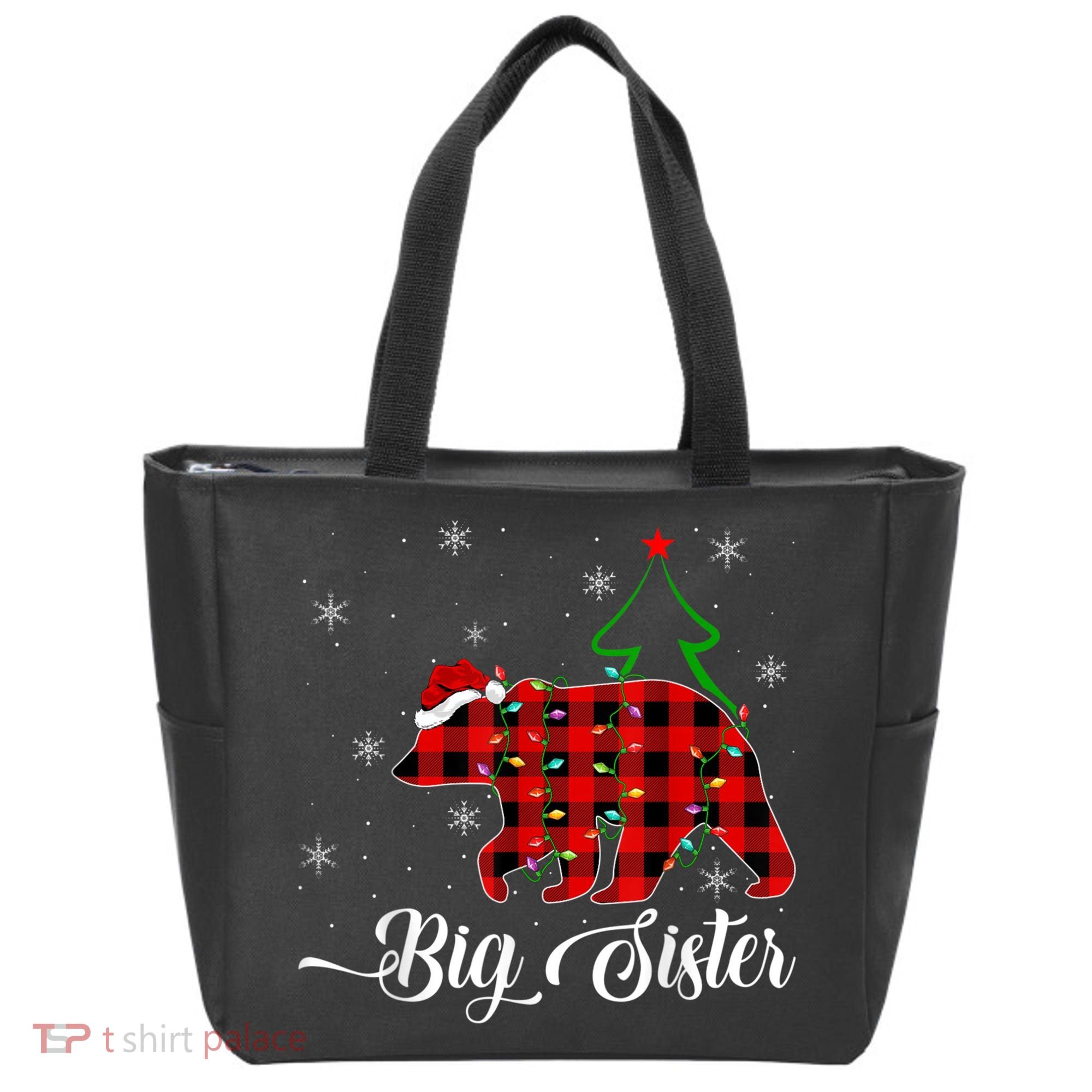 Matching Buffalo Plaid Christmas BigSister Bear Pajama Tote Bag