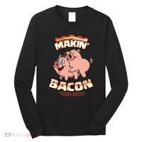 Makin Bacon Pig Funny Meatatarian Zany Brainy Long Sleeve Shirt thumb 0