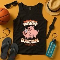 Makin Bacon Pig Funny Meatatarian Zany Brainy Tank Top thumb 4