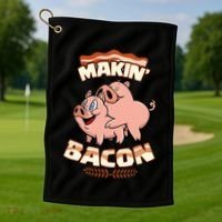 Makin Bacon Pig Funny Meatatarian Zany Brainy Golf Towel thumb 1