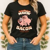 Makin Bacon Pig Funny Meatatarian Zany Brainy Women's T-Shirt thumb 2