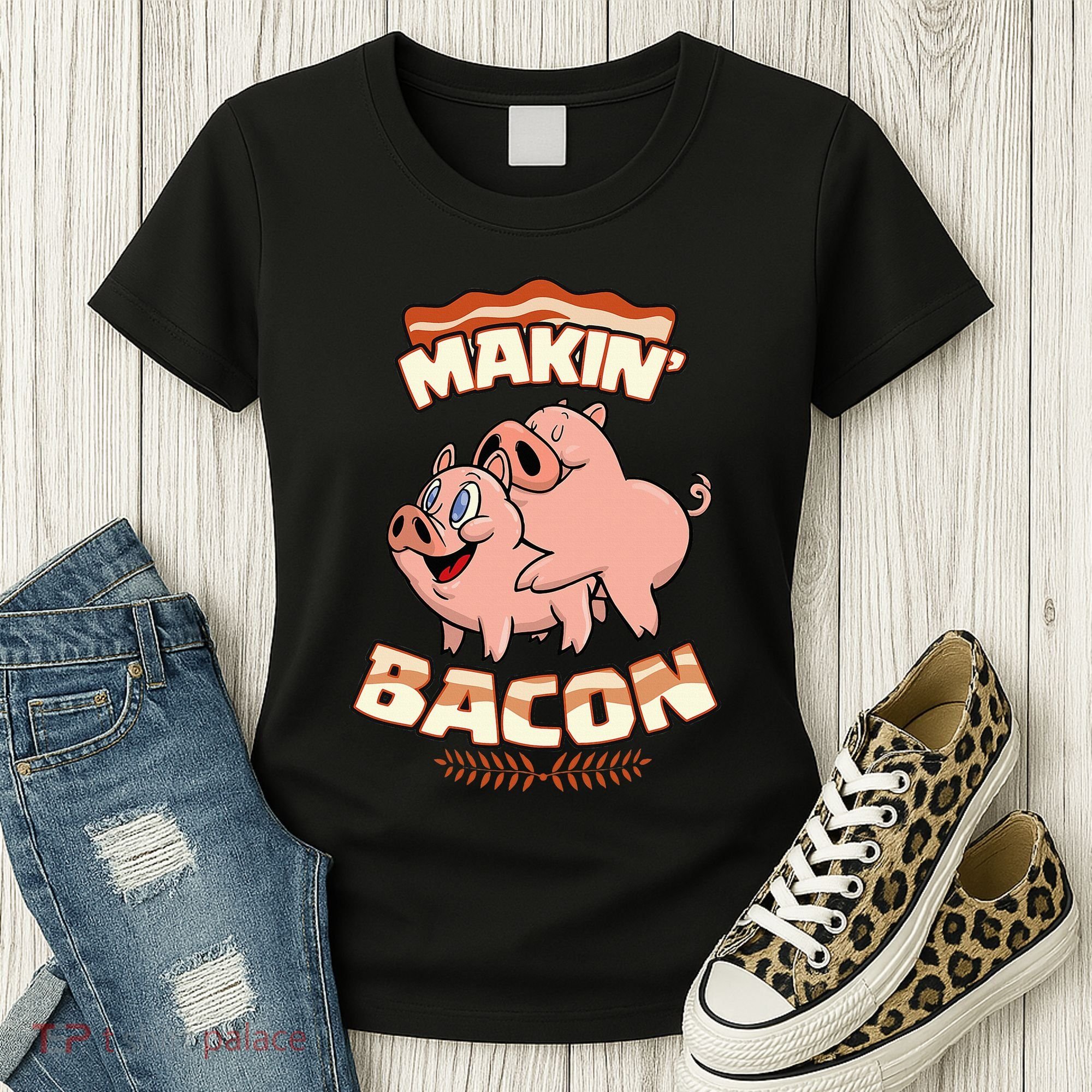 Makin Bacon Pig Funny Meatatarian Zany Brainy Women's T-Shirt