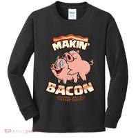 Makin Bacon Pig Funny Meatatarian Zany Brainy Kids Long Sleeve Shirt thumb 0