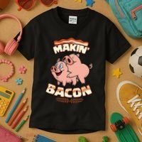 Makin Bacon Pig Funny Meatatarian Zany Brainy Kids T-Shirt thumb 3