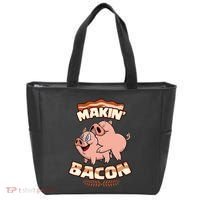 Makin Bacon Pig Funny Meatatarian Zany Brainy Tote Bag thumb 0