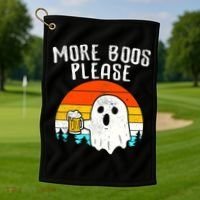 More Boos Please Ghost Beer Funny Halloween Beer Drinking Golf Towel thumb 1