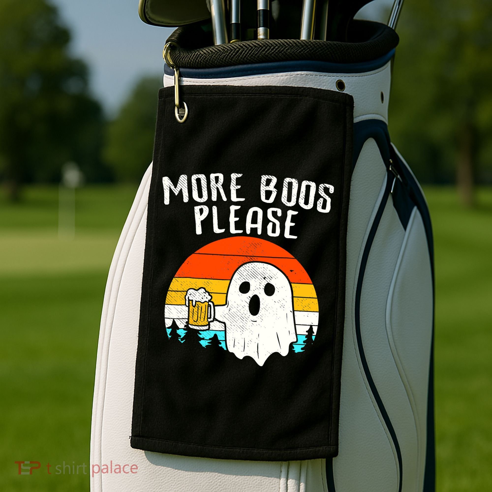 More Boos Please Ghost Beer Funny Halloween Beer Drinking Golf Towel