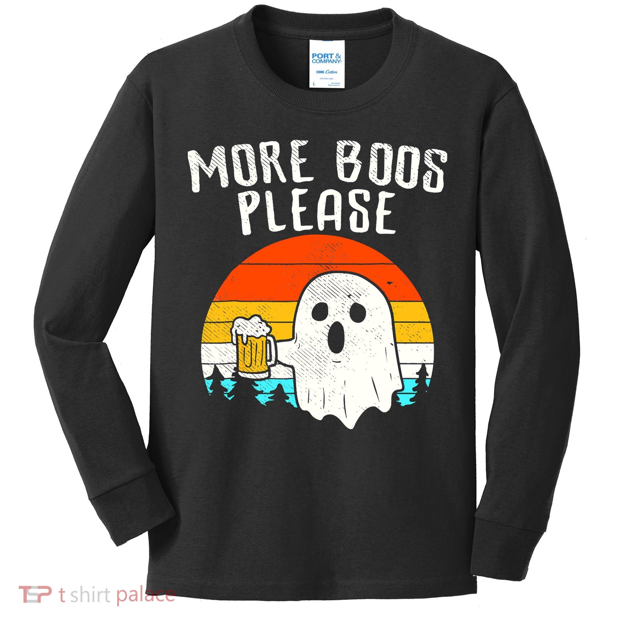 More Boos Please Ghost Beer Funny Halloween Beer Drinking Kids Long Sleeve Shirt