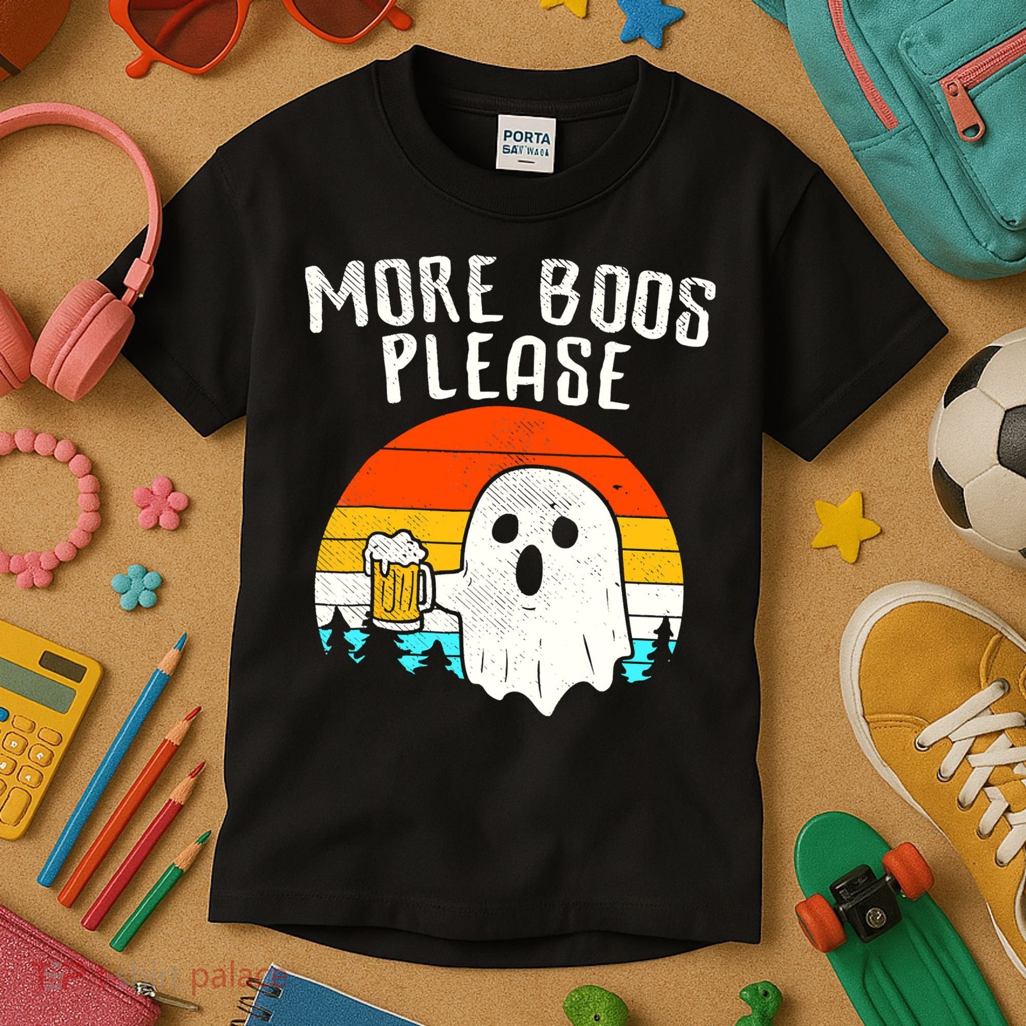 More Boos Please Ghost Beer Funny Halloween Beer Drinking Kids T-Shirt