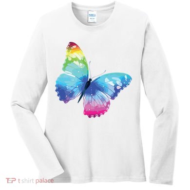 Monarch Butterfly Rainbow Cute Pastel Festival Rave Colorful Women's Long Sleeve Shirt