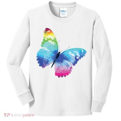 Monarch Butterfly Rainbow Cute Pastel Festival Rave Colorful Kids Long Sleeve Shirt
