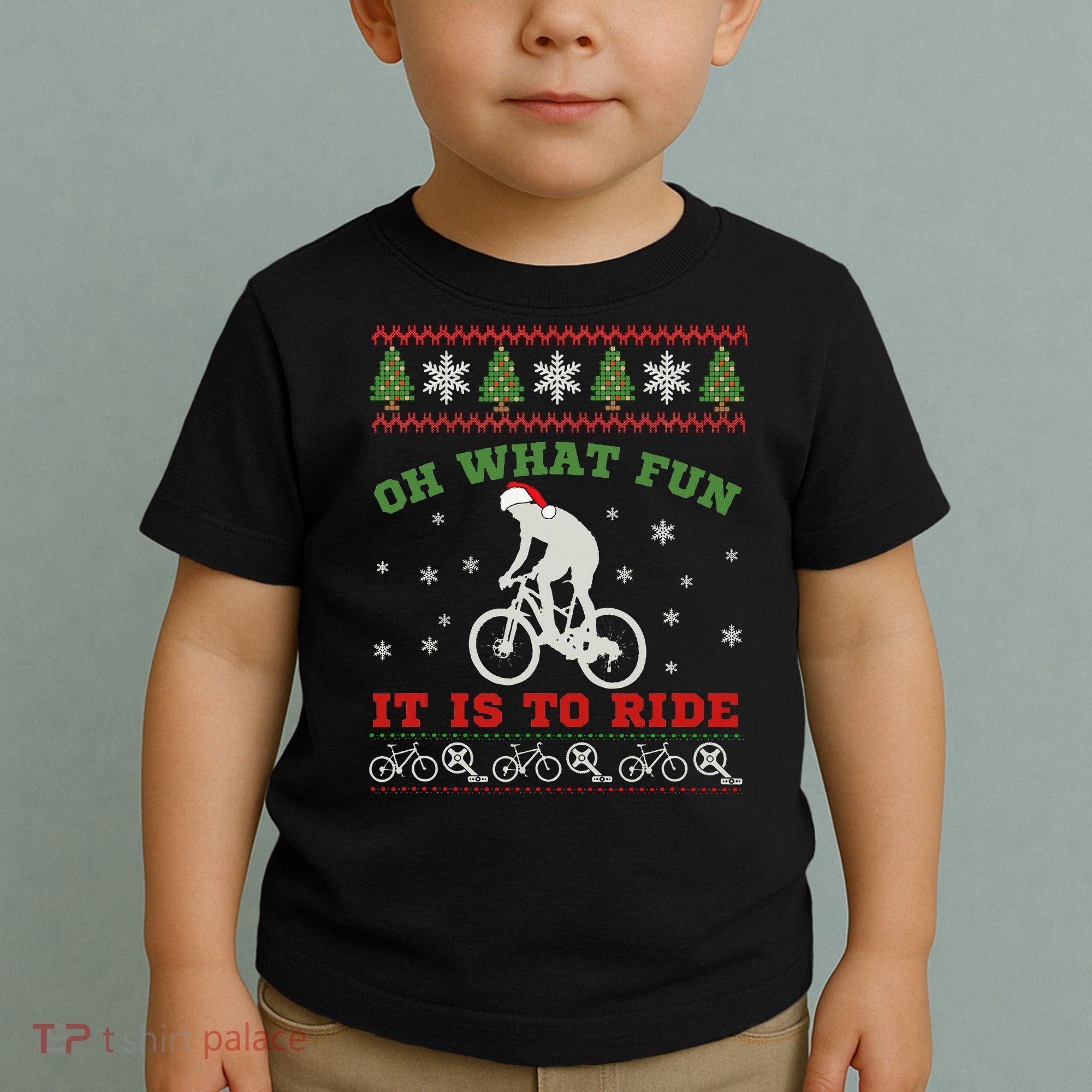 Mountain Bike Rider Oh What Fun Christmas Ugly Sweater Toddler T-Shirt