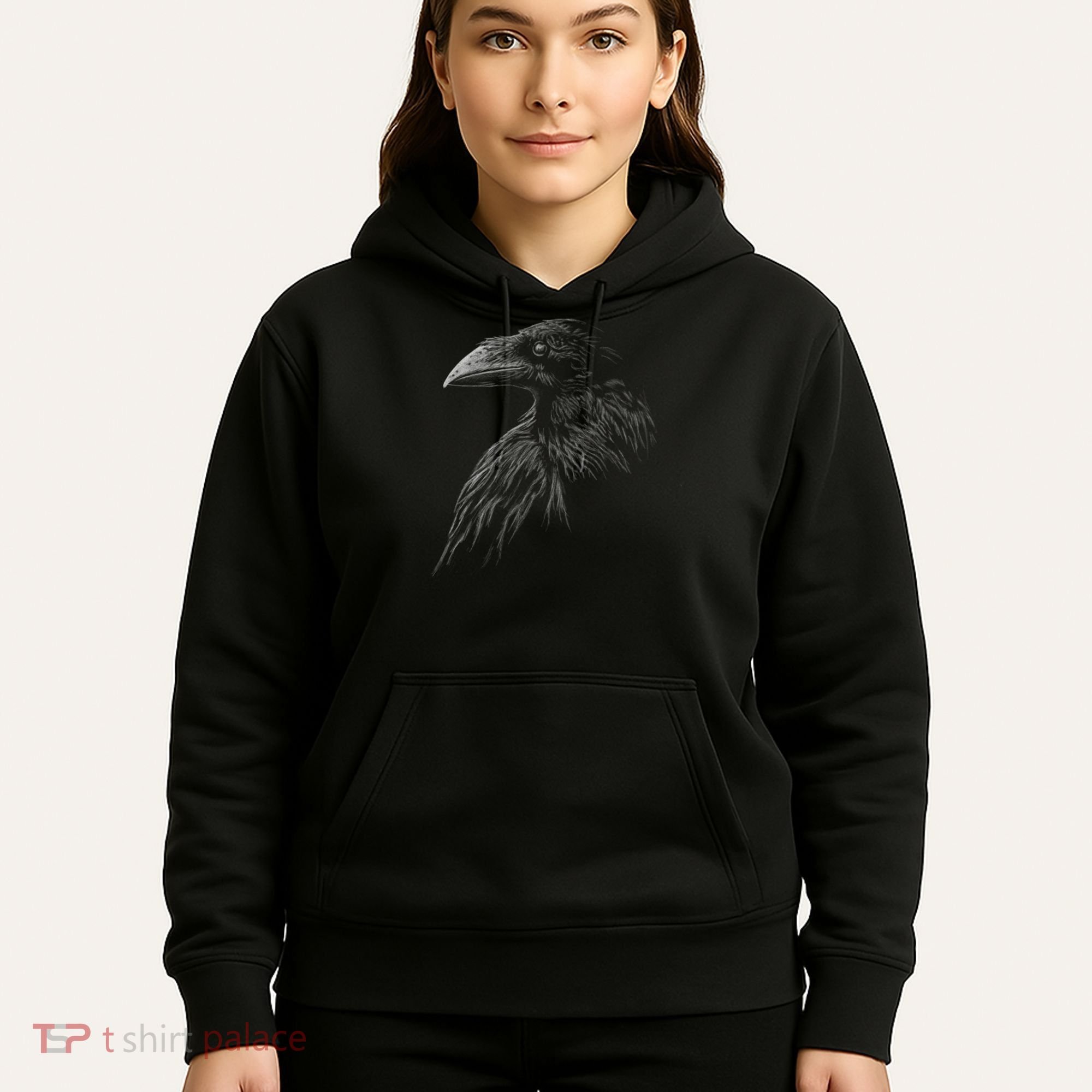 Mystical Black Raven Illustration Crow Artwork Hoodie