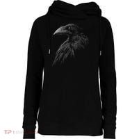 Mystical Black Raven Illustration Crow Artwork Womens Funnel Neck Pullover Hood thumb 0