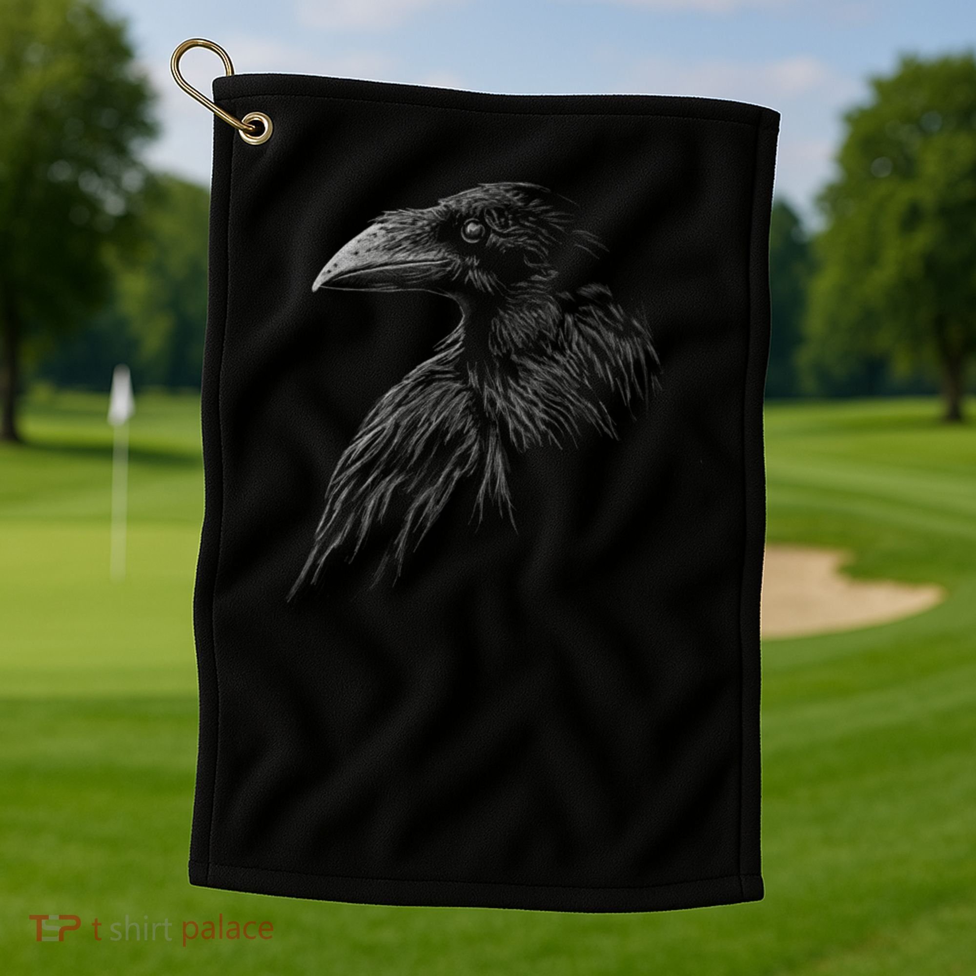 Mystical Black Raven Illustration Crow Artwork Golf Towel