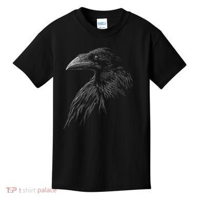 Mystical Black Raven Illustration Crow Artwork Kids T-Shirt