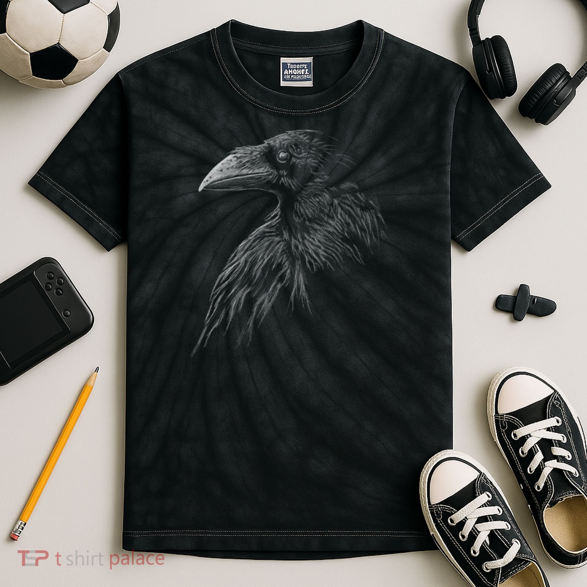 Mystical Black Raven Illustration Crow Artwork Kids Tie-Dye T-Shirt
